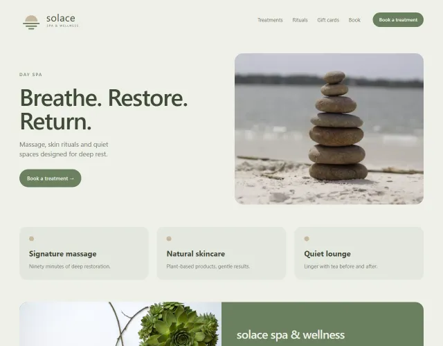 solace spa & wellness website concept